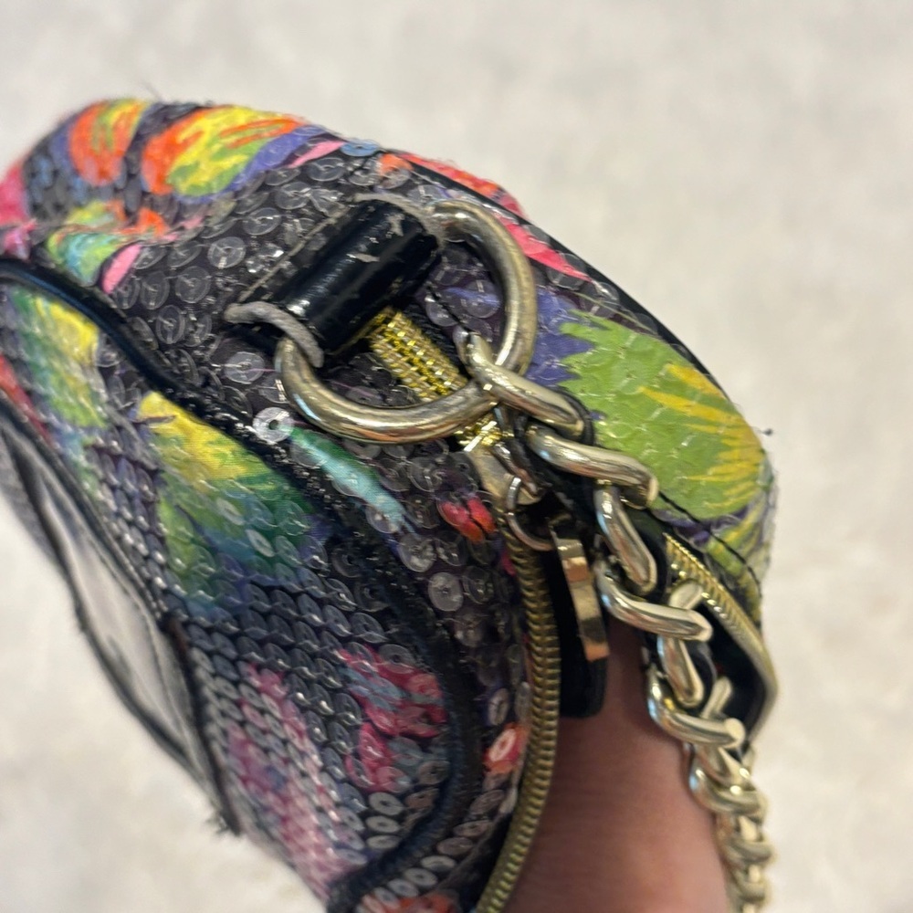 BETSEY JOHNSON Butterfly Heart Shaped Sequin Shoulder Bag Long Strap Small Purse - Picture 9 of 11